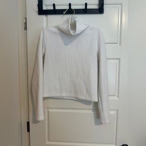 Babaton White Ribbed Long Sleeve Hoodie